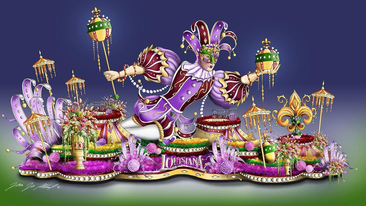 Louisiana’s 2024 Rose Parade float is a giant Mardi Gras jester
